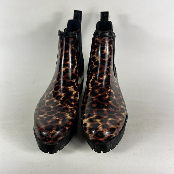 Jeffrey Campbell Chelsea Rain Boots Womens 8 Brown Black Leopard Print Pull On - Picture 4 of 10